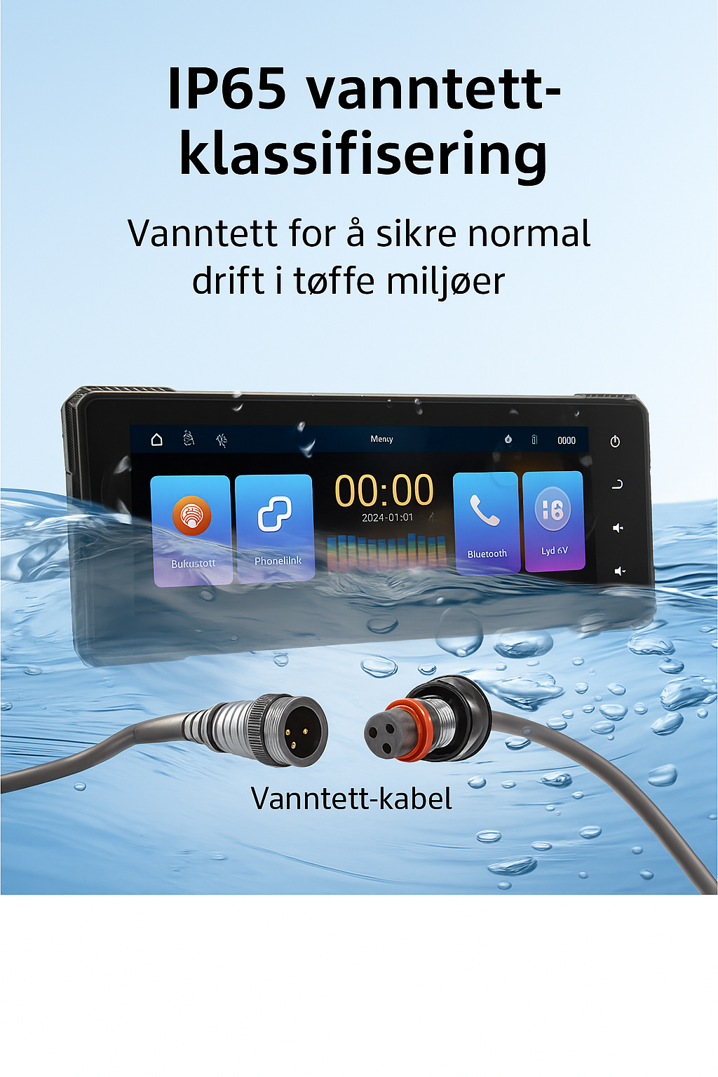 BikePlay – motorsykkel-skjerm med CarPlay og Bluetooth (GPS, Kart, musikk etc)