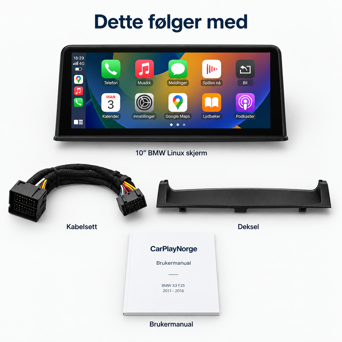 BMW X3 F25 / X4 F26 CarPlay-skjerm – 10" CIC & NBT 2011–2016