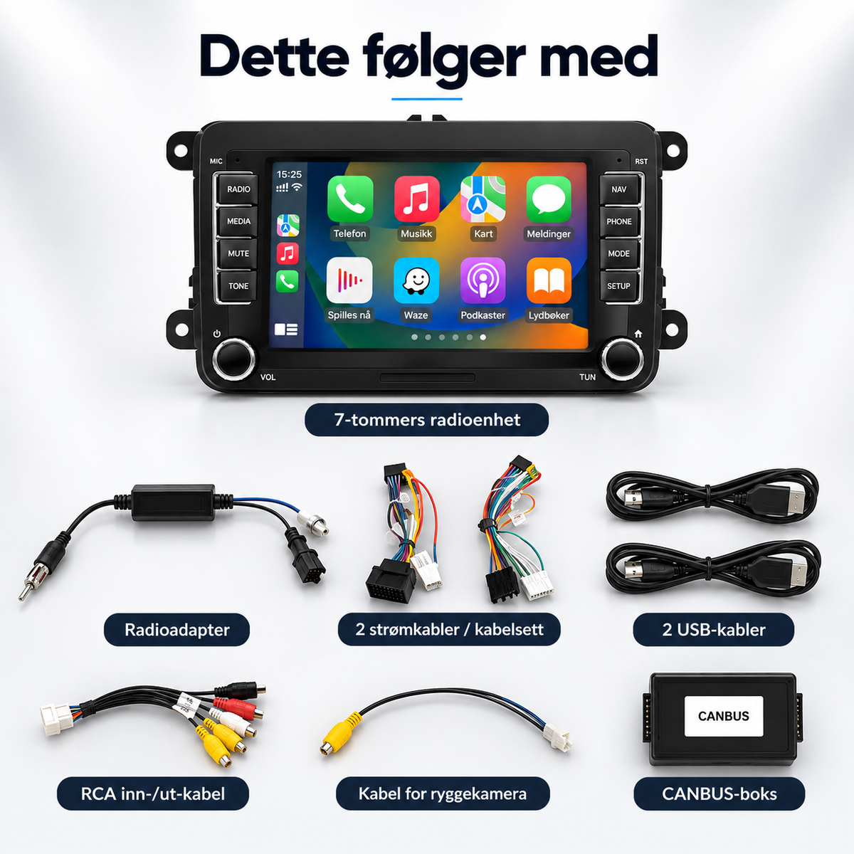 CarPlay-radio til Volkswagen, SEAT & Škoda – 7" | 2003–2015