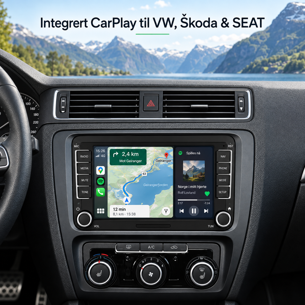 CarPlay-radio til Volkswagen, SEAT & Škoda – 7" | 2003–2015