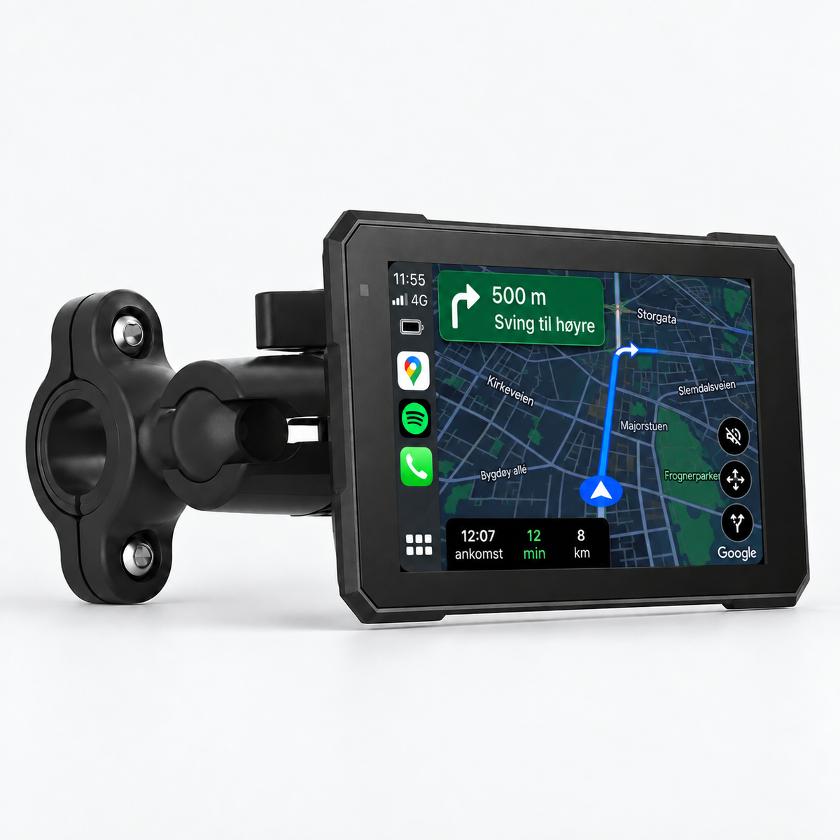 BikePlay 5 med Google Maps og veivisning i CarPlay.