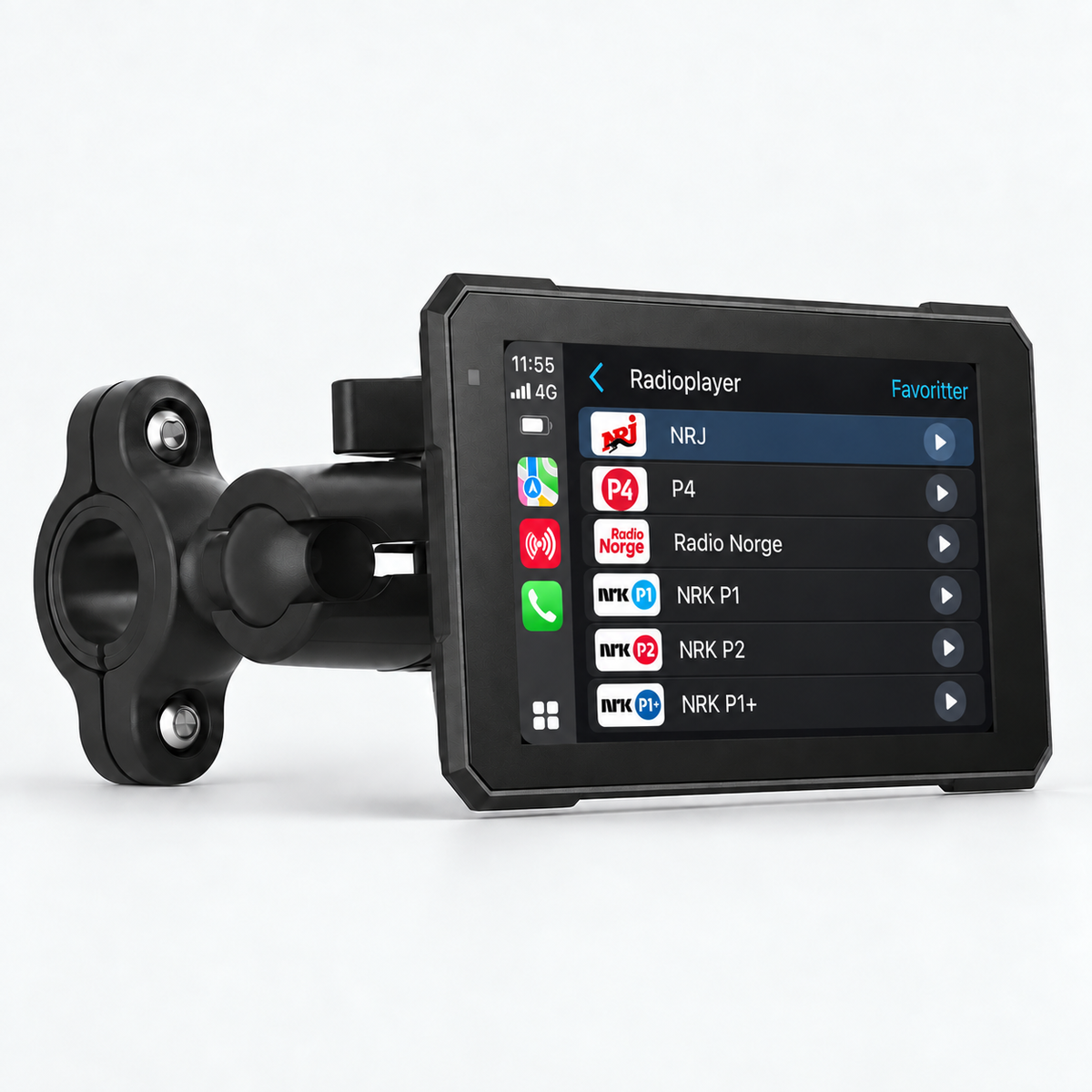 BikePlay med nettradio via CarPlay: NRJ, P4, Radio Norge og NRK-kanaler.