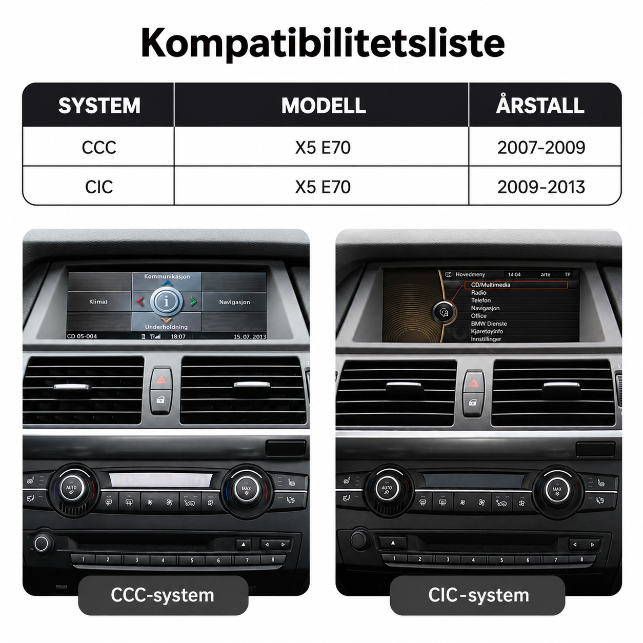 BMW X5 E70 CarPlay Skjerm